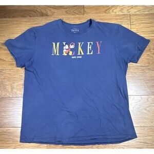 Vintage Style Disney Mickey Mouse Graphic T-Shirt Blue XL "MICKEY" EST. 1928